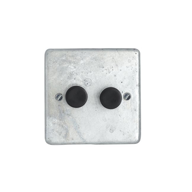 Galvanised 2 Gang 2 Way Dimmer Switch - Black