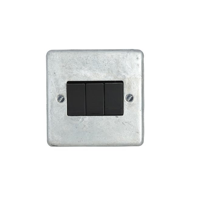Galvanised 3 Gang 2 Way Switch - Black