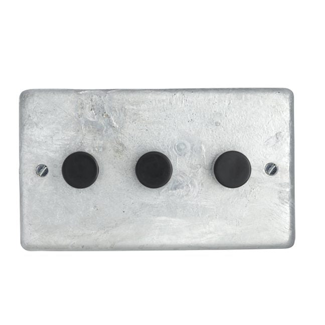 Galvanised 3 Gang 2 Way Dimmer Switch - Black