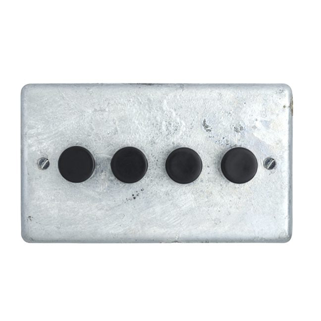 Galvanised 4 Gang 2 Way Dimmer Switch - Black