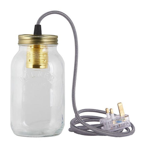 Black and White Fabric Cable Jam Jar Lamp