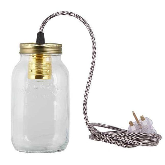Brown and Cream Fabric Cable Jam Jar Lamp