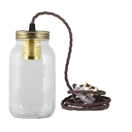 Brown Linen Fabric Cable Jam Jar Lamp