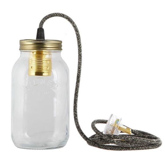 Charcoal Linen Fabric Cable Jam Jar Lamp