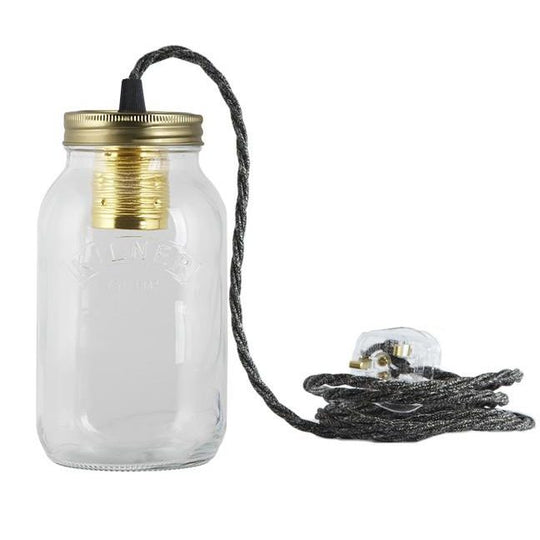 Charcoal Linen Fabric Cable Jam Jar Lamp