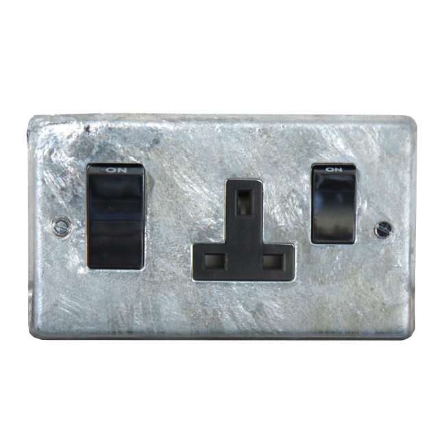 Galvanised 45amp Cooker Switch With Socket - Black