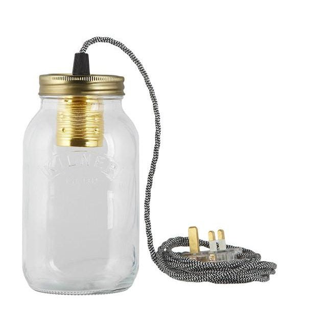 Black and White Fabric Cable Jam Jar Lamp