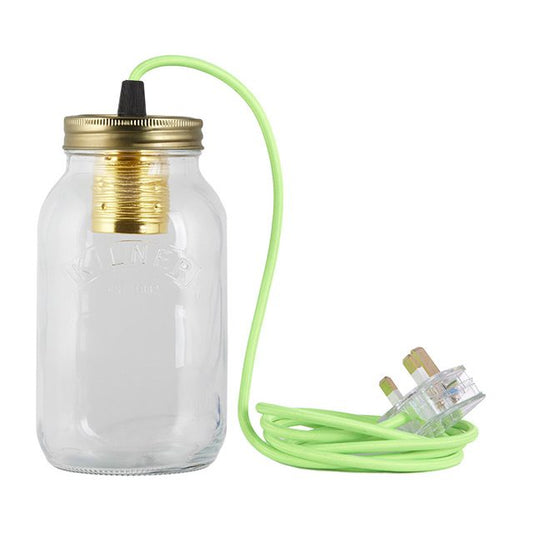 Fluorescent Green Fabric Cable Jam Jar Lamp