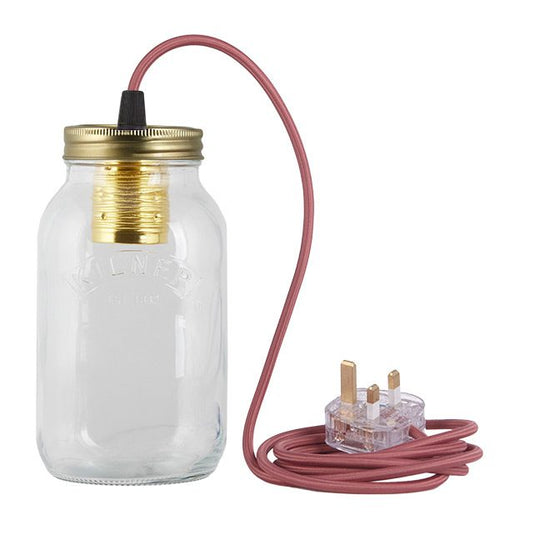 Dusty Pink Fabric Cable Jam Jar Lamp