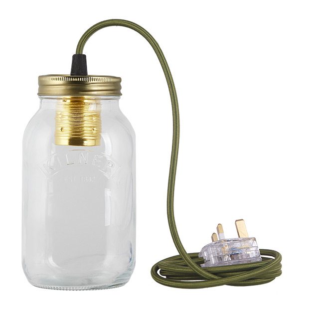 Green Fabric Cable Jam Jar Lamp