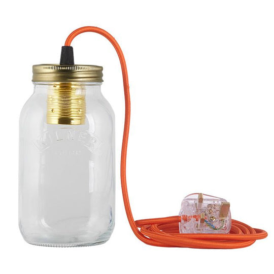 Orange Fabric Cable Jam Jar Lamp