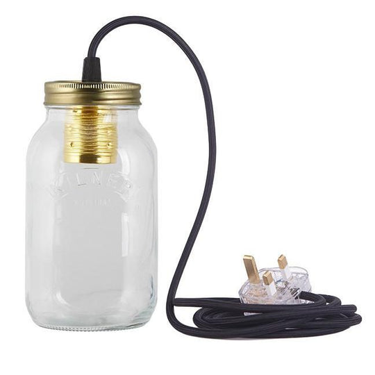 Black Fabric Cable Jam Jar Lamp
