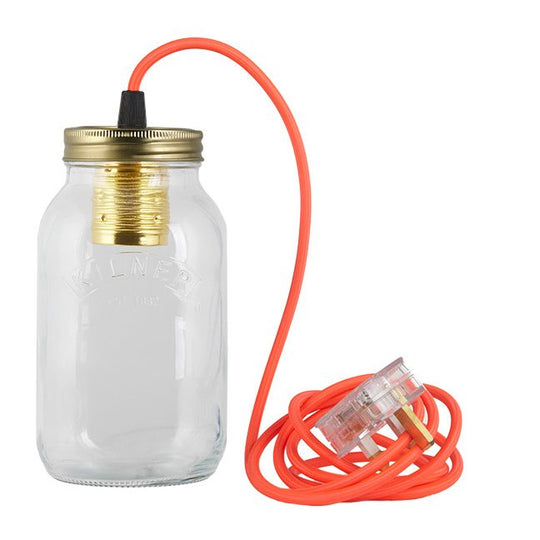 Fluorescent Pink Fabric Cable Jam Jar Lamp