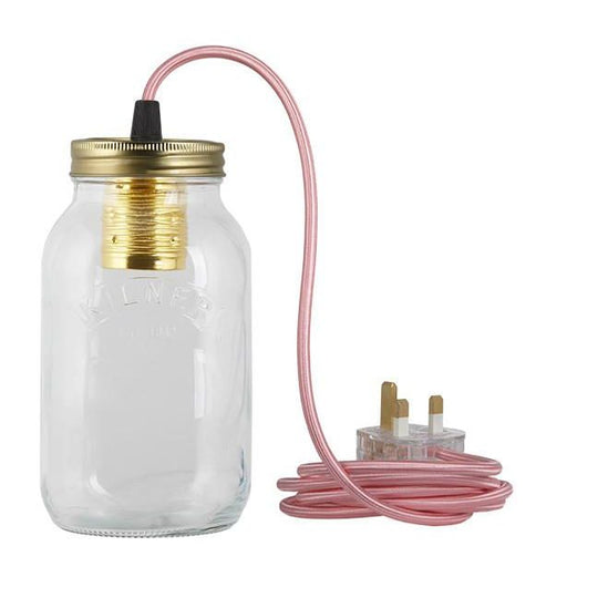 Light Pink Fabric Cable Jam Jar Lamp