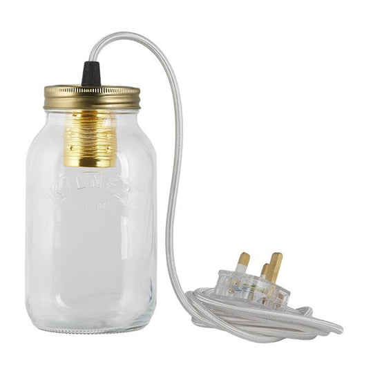 Silver Fabric Cable Jam Jar Lamp
