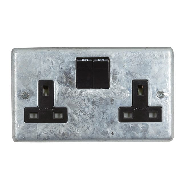 Galvanised Double Socket Outlet - Black