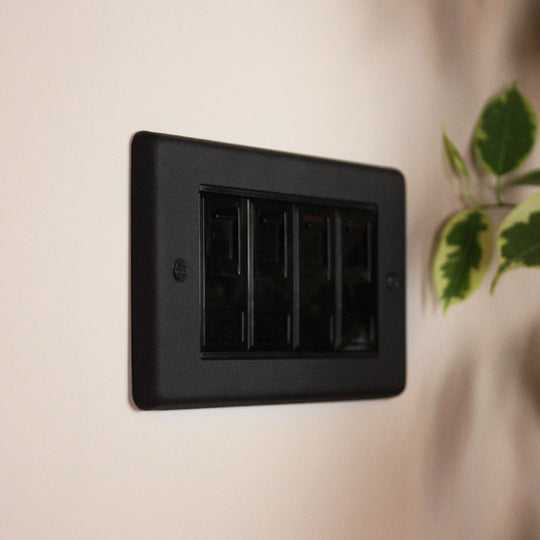 Textured Black 4 Gang RJ45 Socket