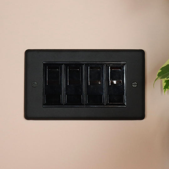 Textured Black 4 Gang RJ45 Socket