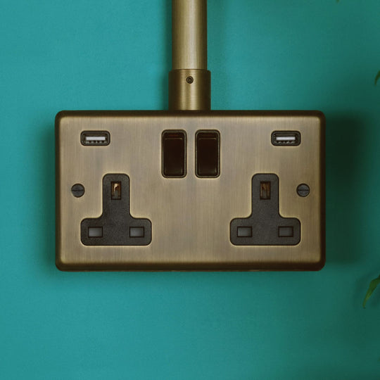 Antique Brass Double Socket with USB