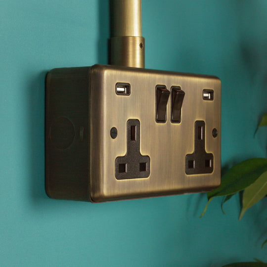 Antique Brass Double Socket with USB