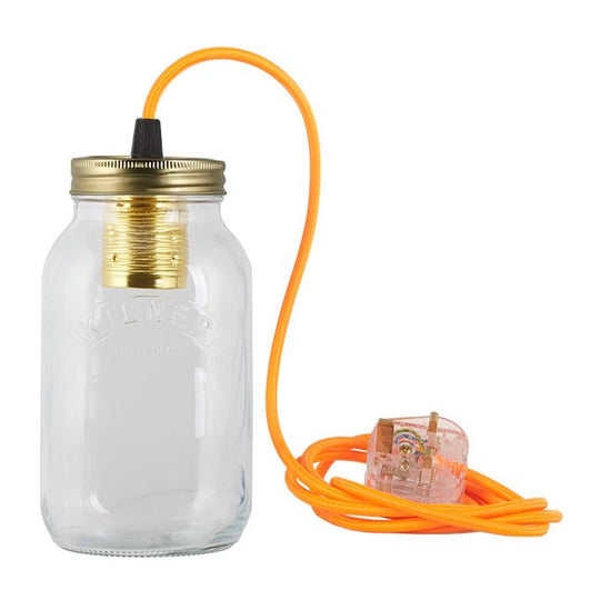 Fluorescent Orange Fabric Cable Jam Jar Lamp