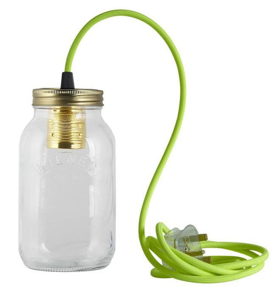 Fluorescent Yellow Fabric Cable Jam Jar Lamp