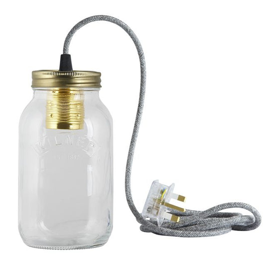 Grey Linen Fabric Cable Jam Jar Lamp