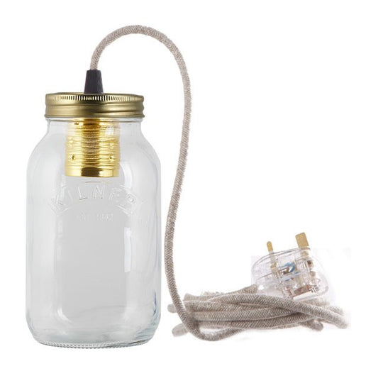 Linen Fabric Cable Jam Jar Lamp