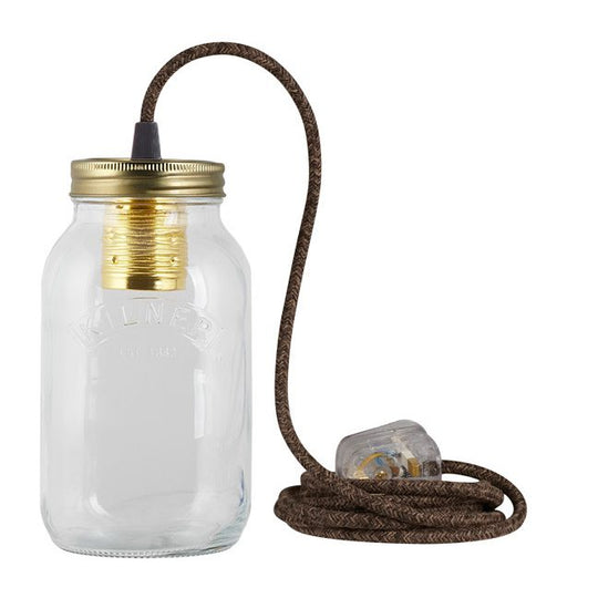 Brown Linen Fabric Cable Jam Jar Lamp