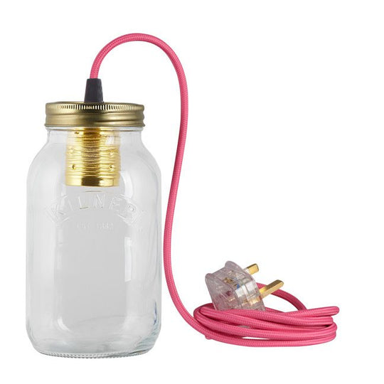 Cerise Pink Fabric Cable Jam Jar Lamp