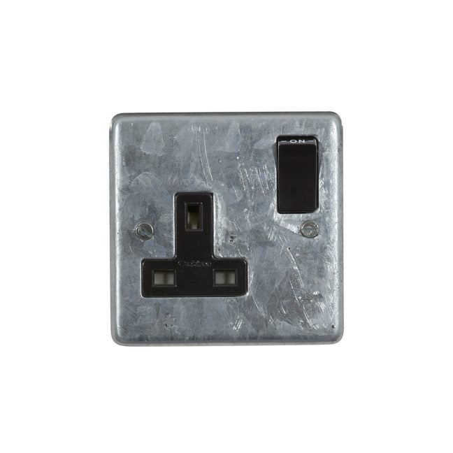 Galvanised Single Socket Outlet - Black