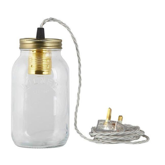Silver Fabric Cable Jam Jar Lamp