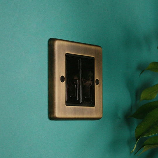 Antique Brass 2 Gang RJ45 Socket