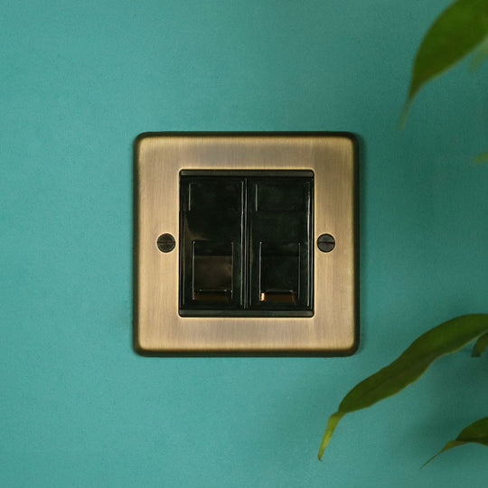 Antique Brass 2 Gang RJ45 Socket