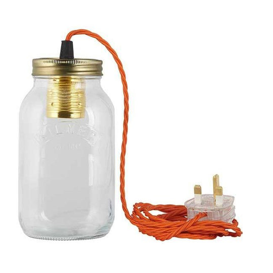 Orange Fabric Cable Jam Jar Lamp