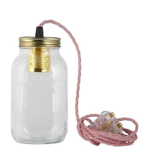 Light Pink Fabric Cable Jam Jar Lamp