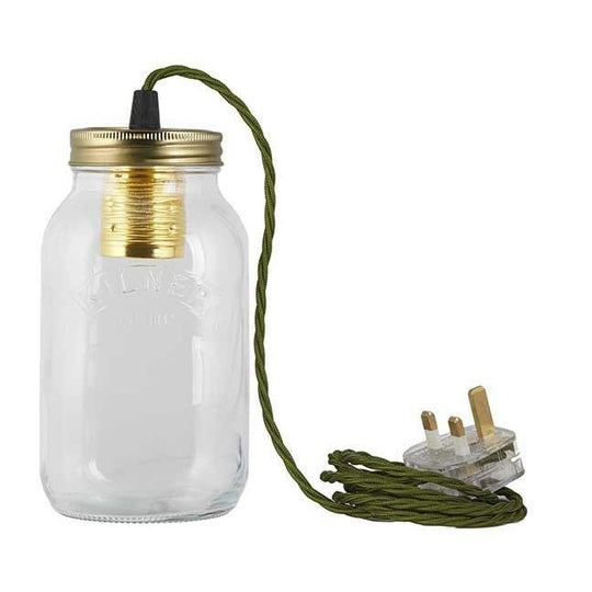 Green Fabric Cable Jam Jar Lamp