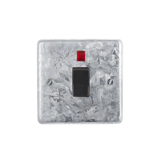 Galvanised 20A Double Pole Switch - Black