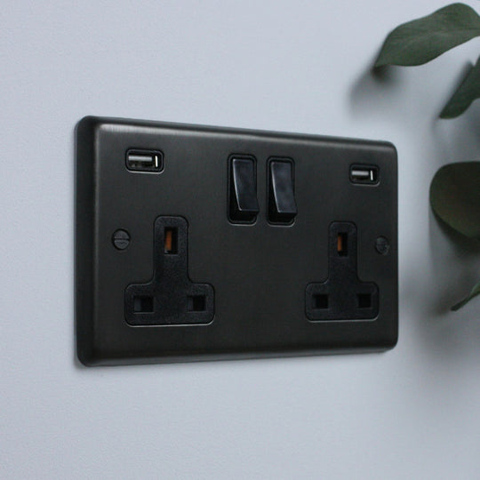 Dark Bronze Double Socket with USB