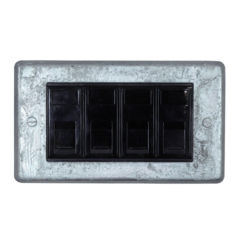 Galvanised 4 Gang RJ45 Socket - Black