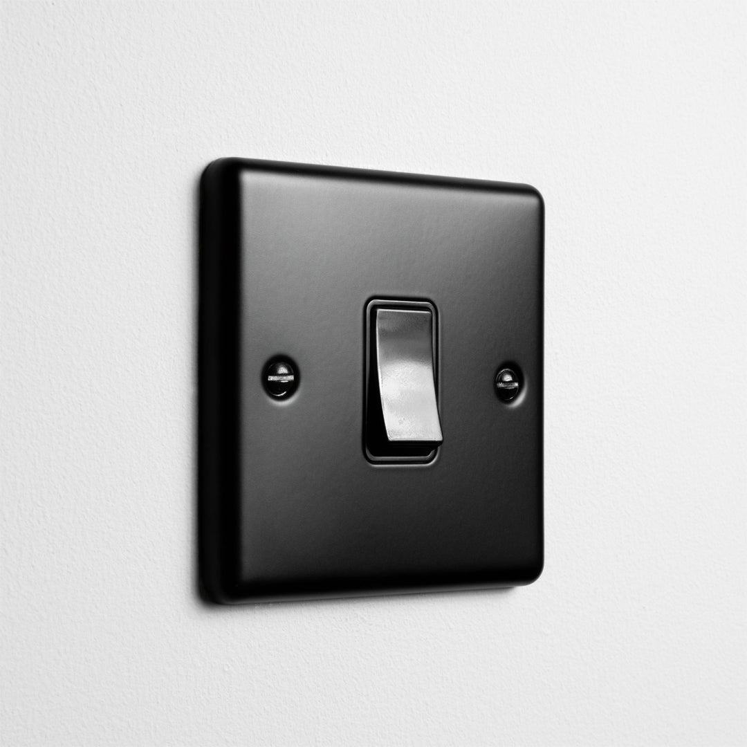 Matt Black Intermediate Switch On A Light Grey Background