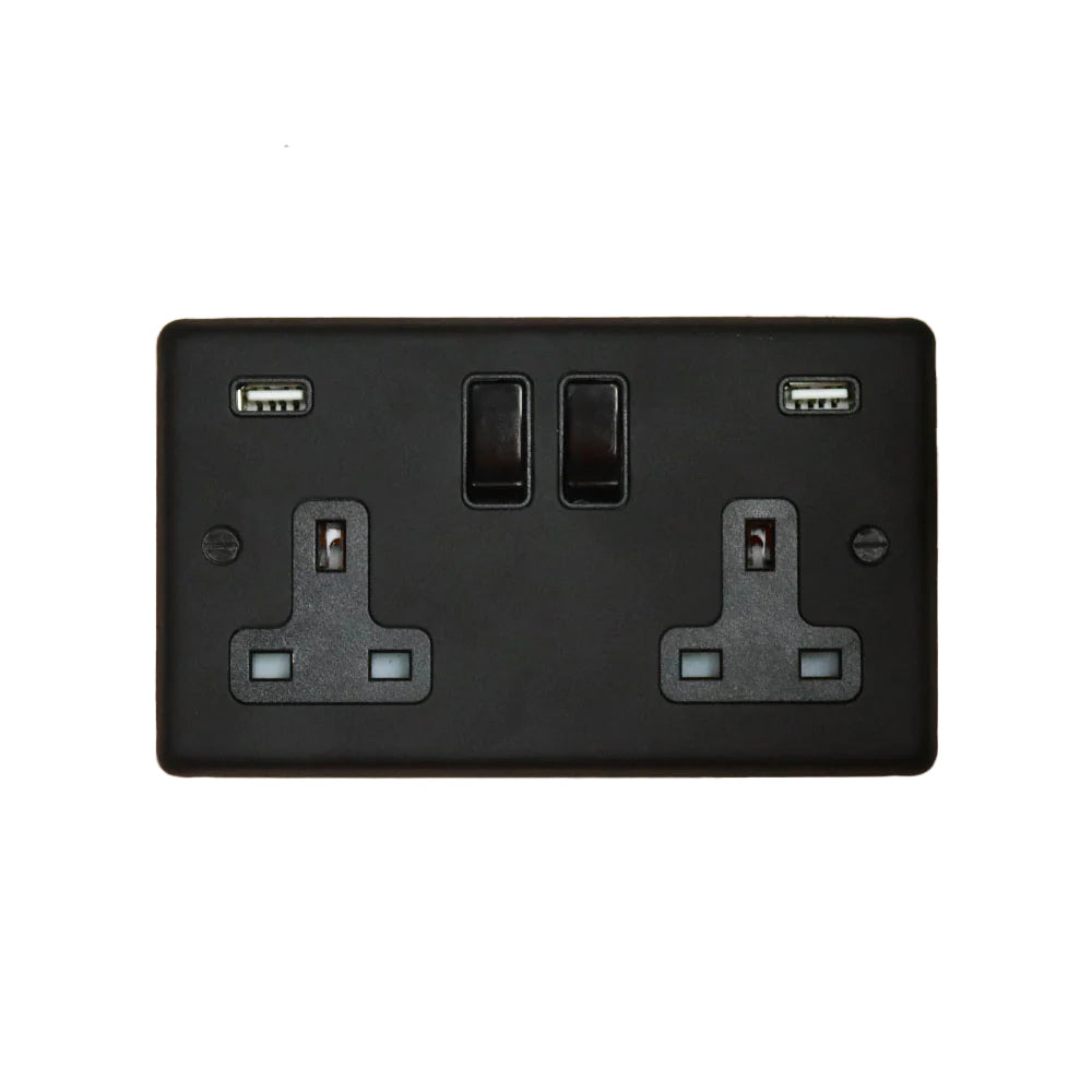 Textured Black Double Socket With USB