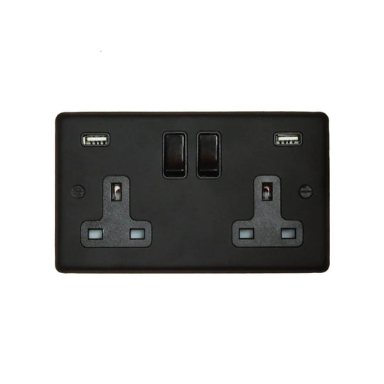 Textured Black Double Socket With USB