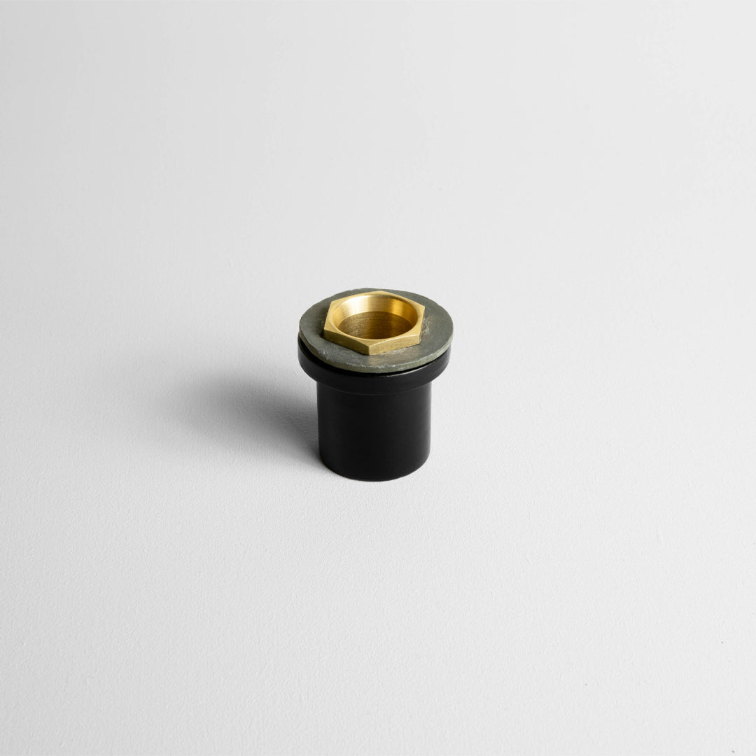 Matt Black 20mm Conduit Flanged Coupler On Light Grey Background