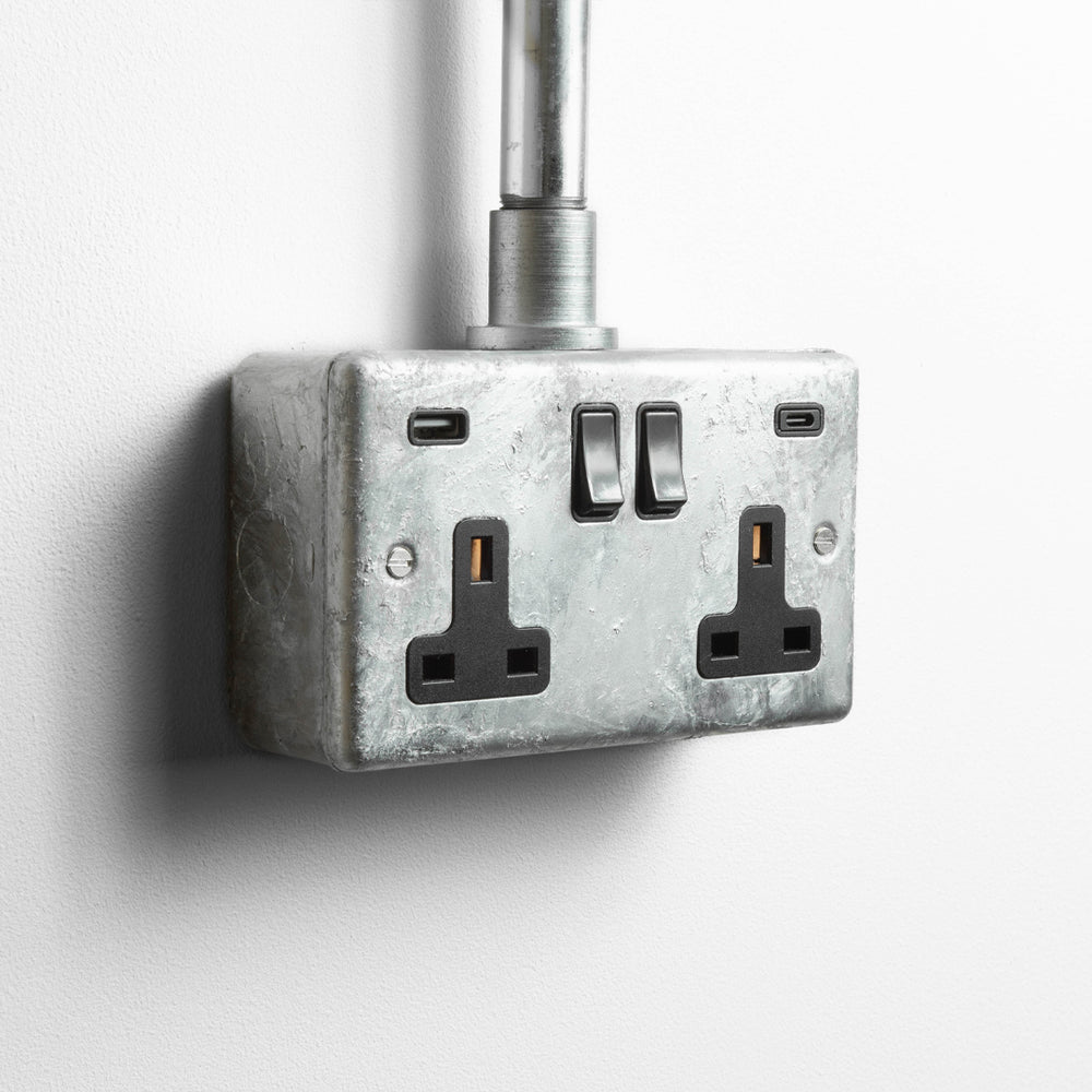 Galvanised Double Socket with USB A&C