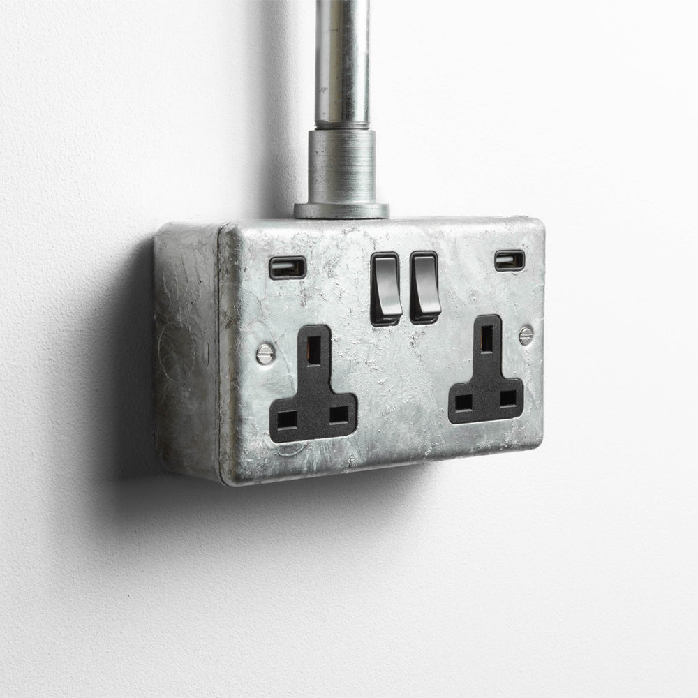 Galvanised Double Socket with USB