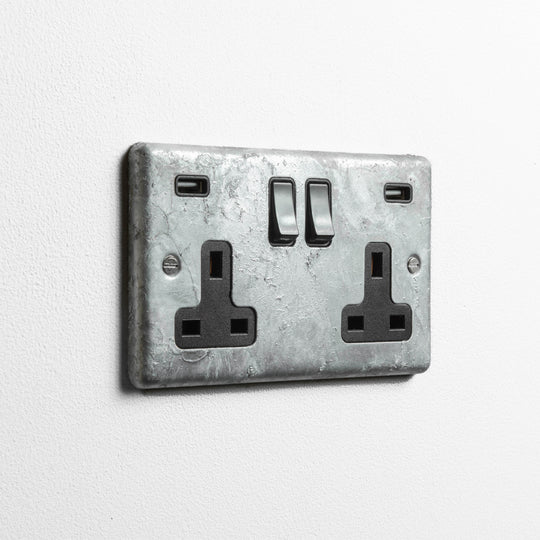 Galvanised Double Socket with USB
