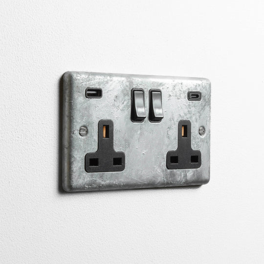 Galvanised Double Socket with USB A&C