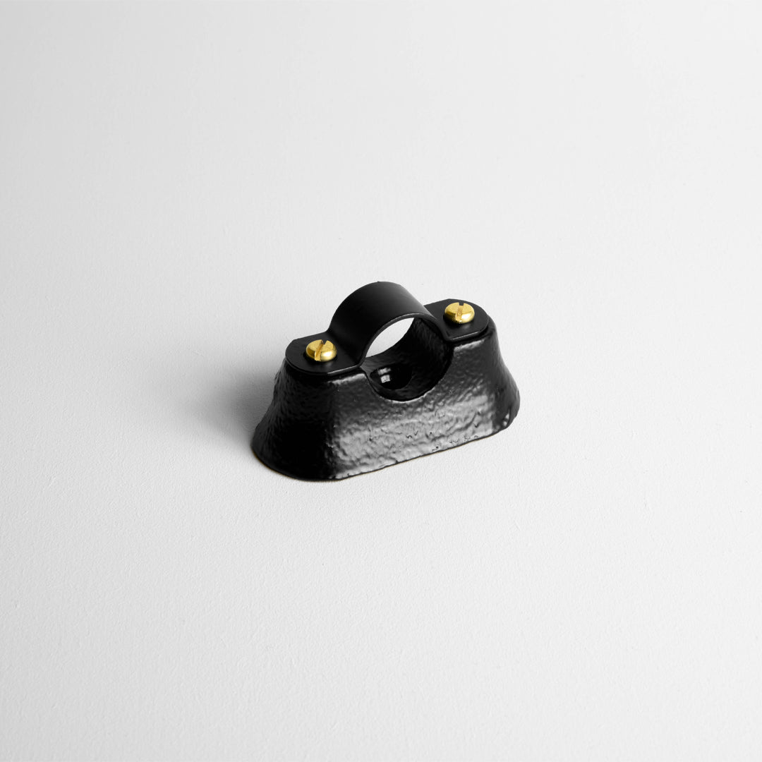 Matt Black 20mm Conduit Hospital Saddle On Light Grey Background