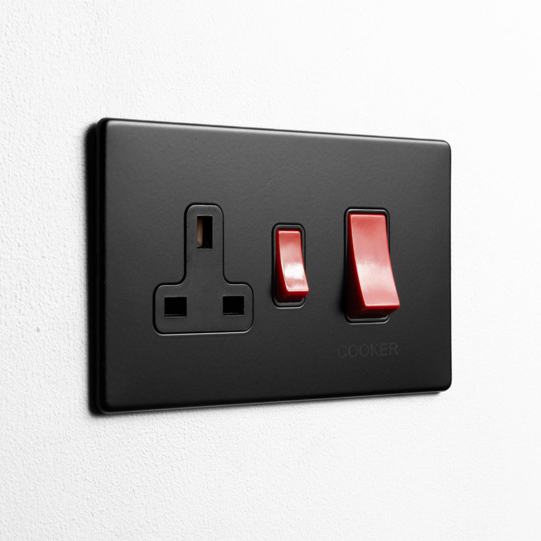 Concealed Matt Black 45A Cooker Switch with Socket